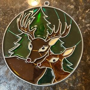 Vintage Stained Glass Deer Ornament